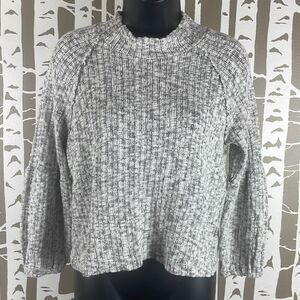 Ribbed Knit Cropped Loose Weave Mock Neck Sweater XS